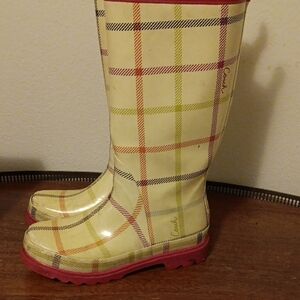 Coach Plaid Rain Boots with Pink Soles Size 6 Runs Like 6.5